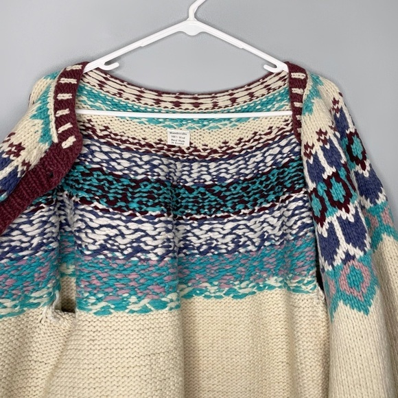 Amazing Hand Knit Wool Chunky Knit Cardigan Unisex One Size Fair Isle Ecuador - Picture 8 of 10